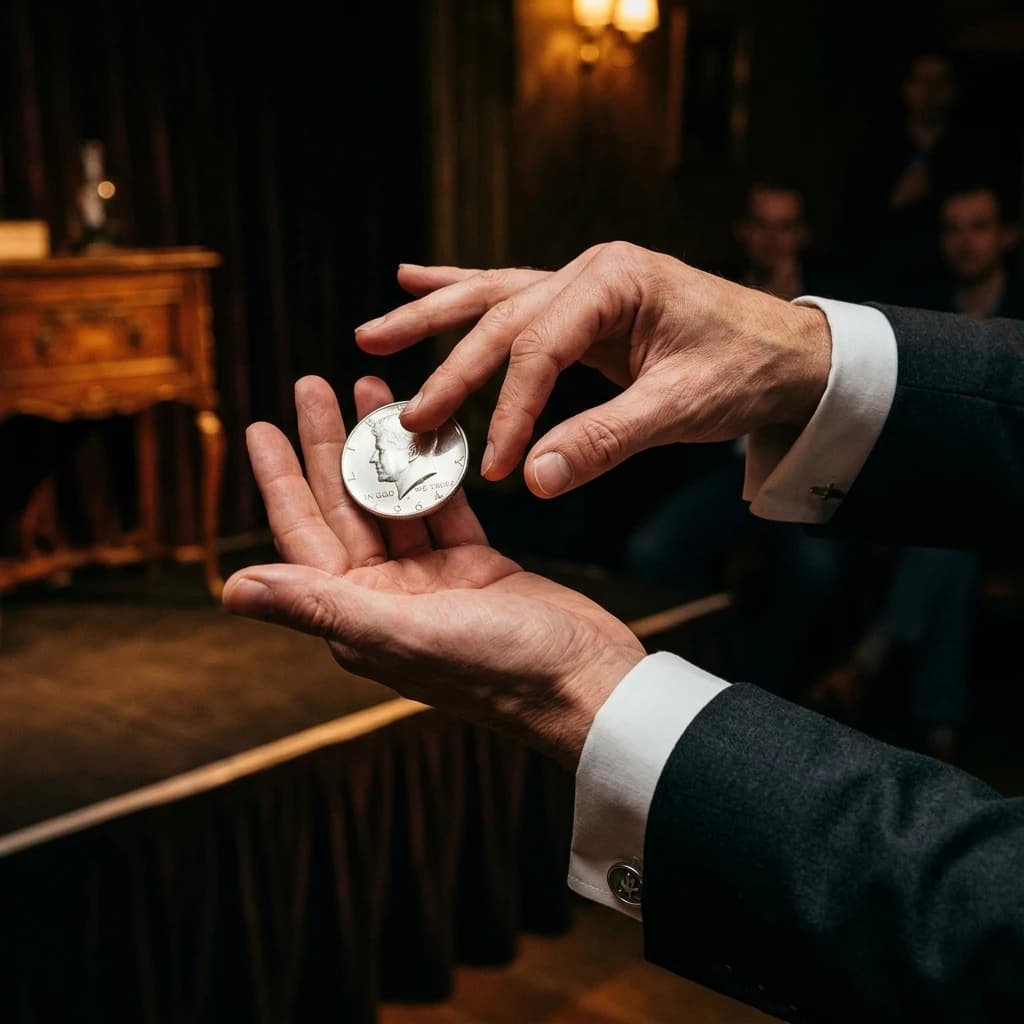 French Drop Münztrick performed von Zauberer