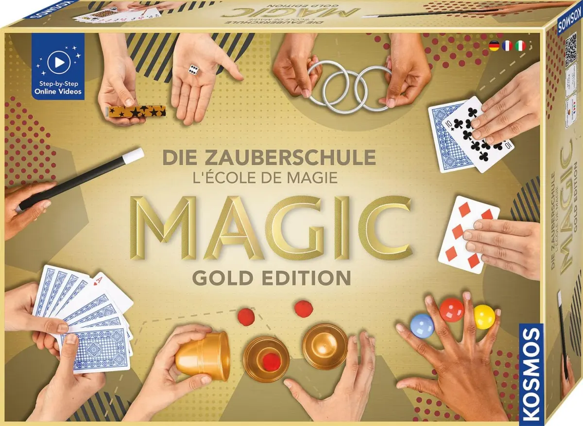 Kosmos Zauberschule Gold Edition mit goldenem Zauberbecher, Karten und Zauberstab
