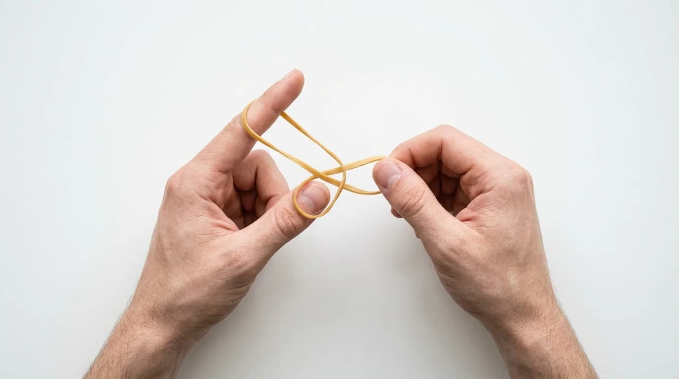 Gummiband Zaubertrick Vorführung aus nächster Nähe
